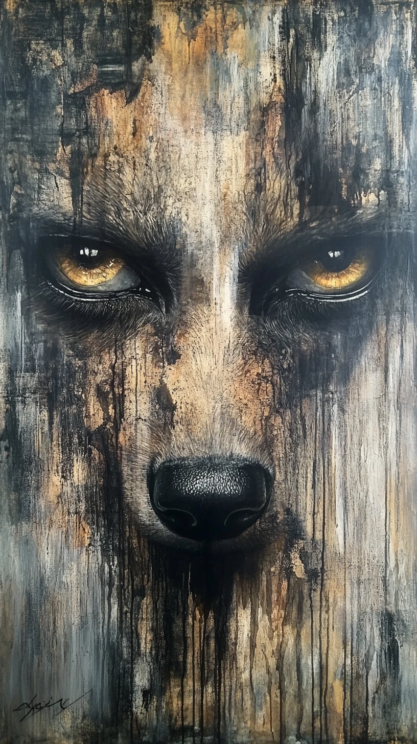Lobo abstrato em close com grandes olhos reflexivos