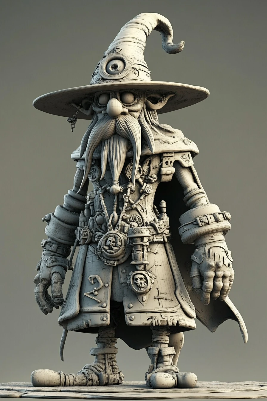 Tall goofy wizard in ornate gown and magic staff