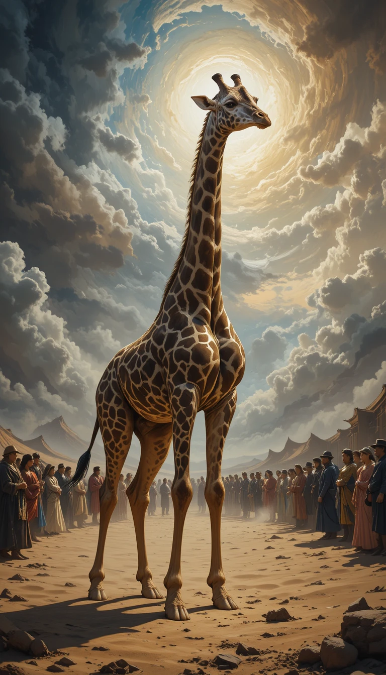 Giraffe posiert kraftvoll in dramatischer Wüstenszene