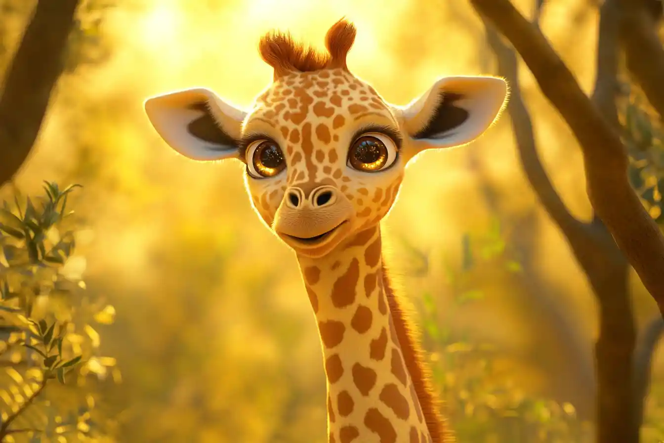 Bébé girafe au chaud lever de soleil dans la savane africaine