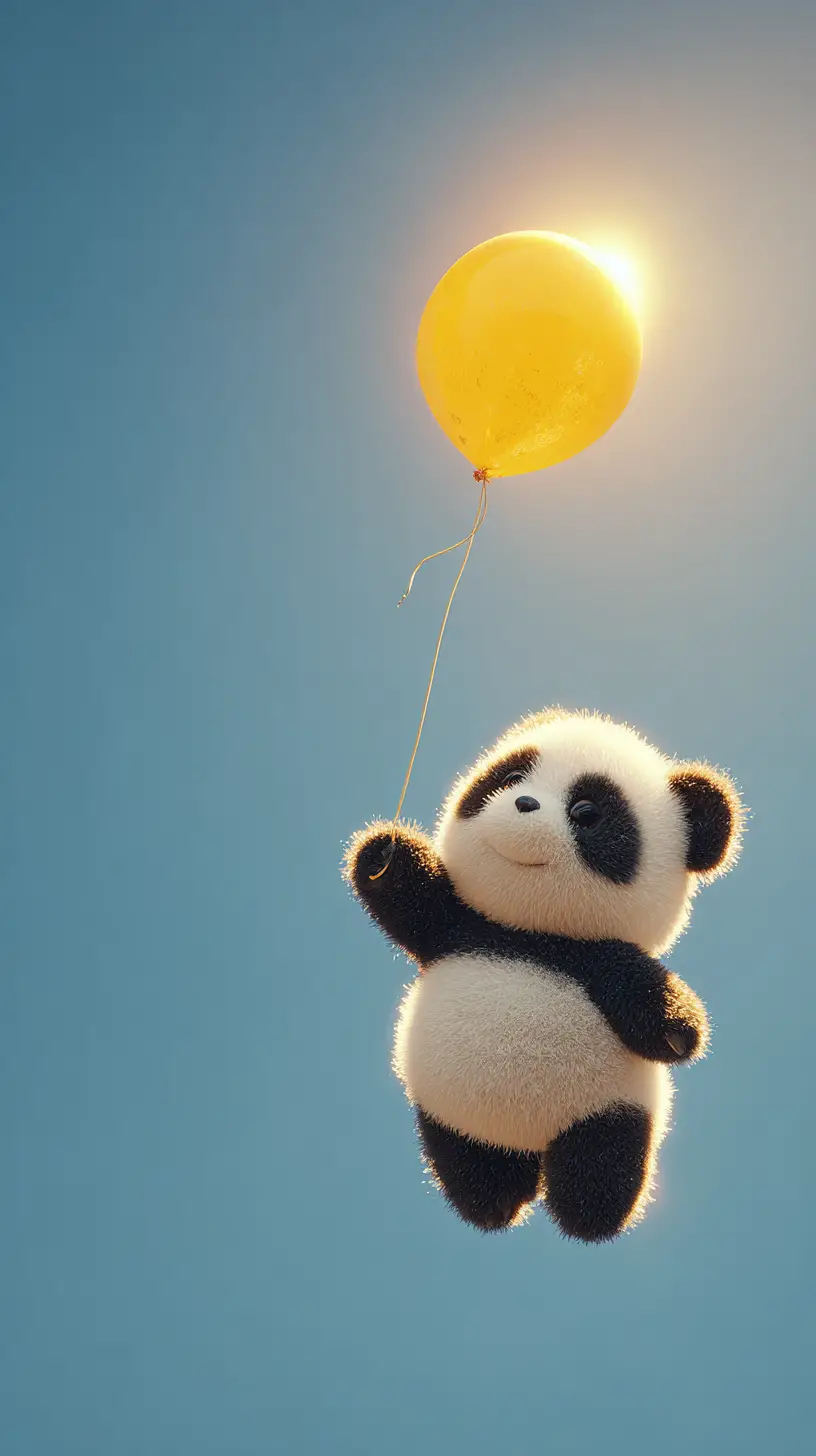 Osito de Peluche Panda Flotando con un Globo Amarillo Brillante