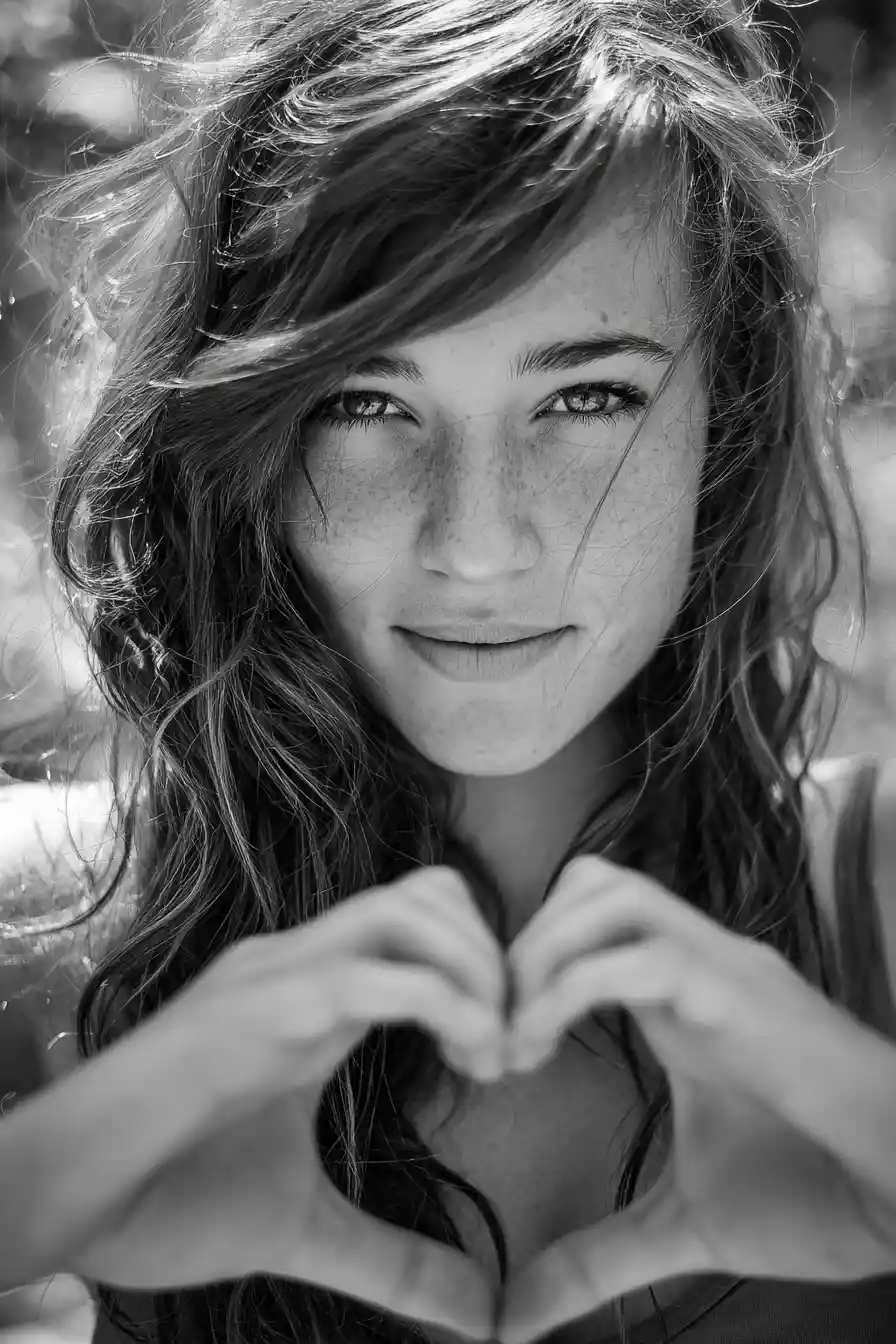Young woman making a heart shape in soft close up
