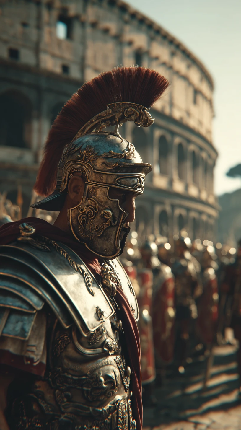 Roman tribune before the Colosseum in dramatic cinematic light