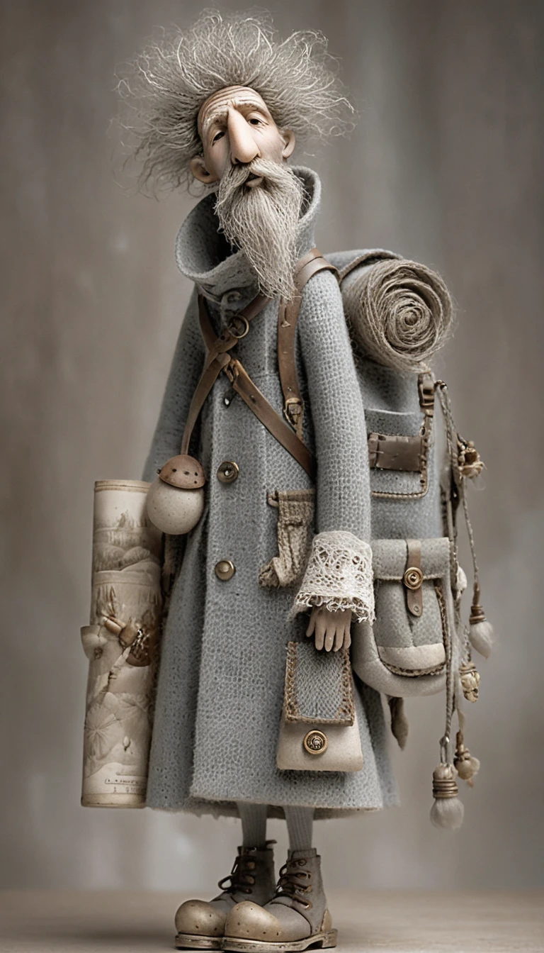 Boneco artístico de viajante de fantasia olhando para cima em retrato de estúdio