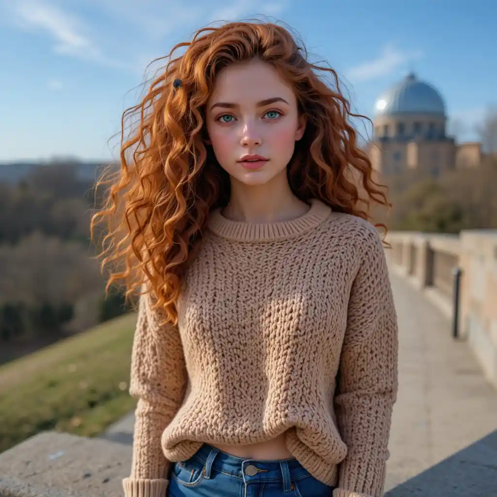 Beautiful girl with heterochromia at Yale observatory