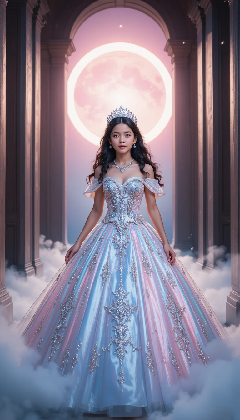 Young princess in glowing archway with celestial light