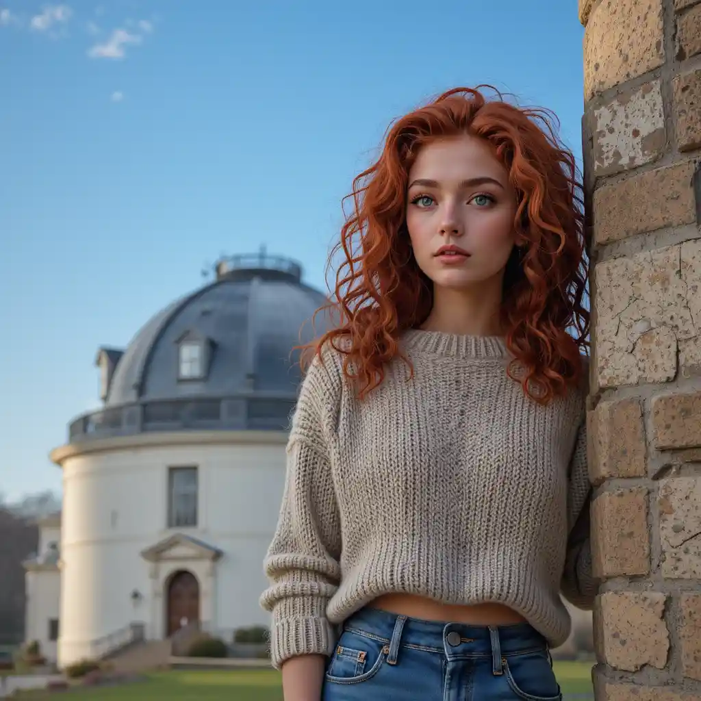 Schönes Mädchen mit Heterochromie in einem Yale-Observatorium