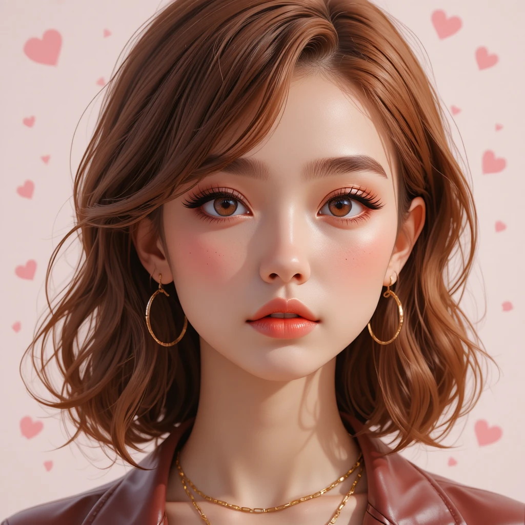 榛色眼睛年輕女子肖像與柔和粉彩背景