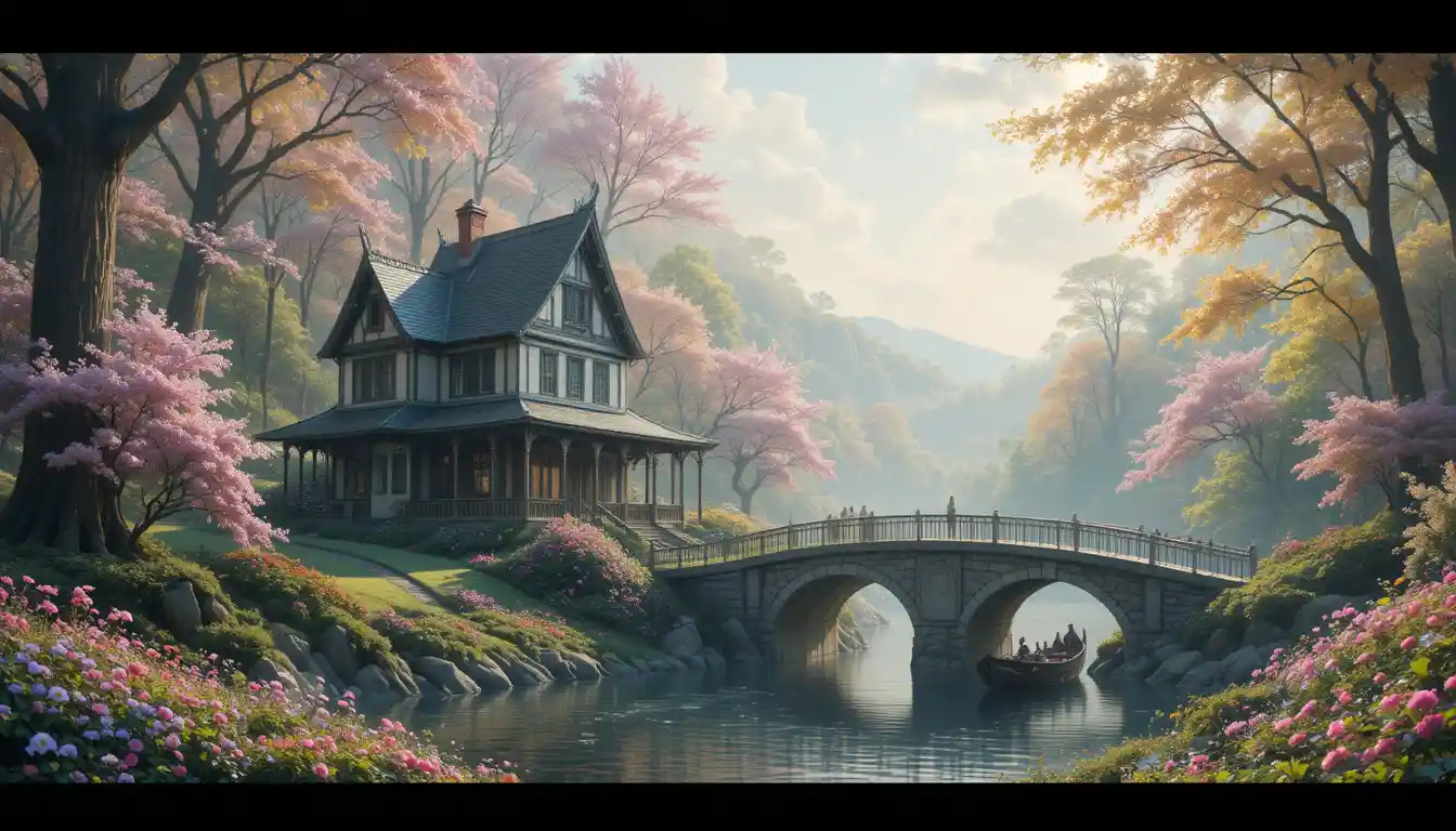 Maison Douillette au Bord d’une Forêt de Printemps