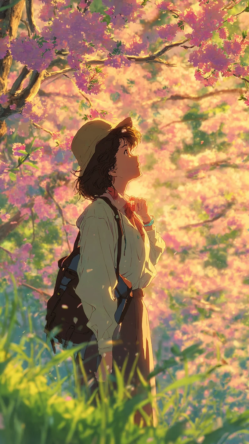 沐浴在明亮春日陽光中的年輕女子