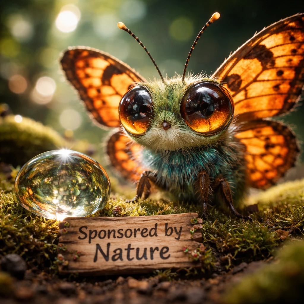 Borboleta em macro com olhos cor de âmbar no chão musgoso da floresta