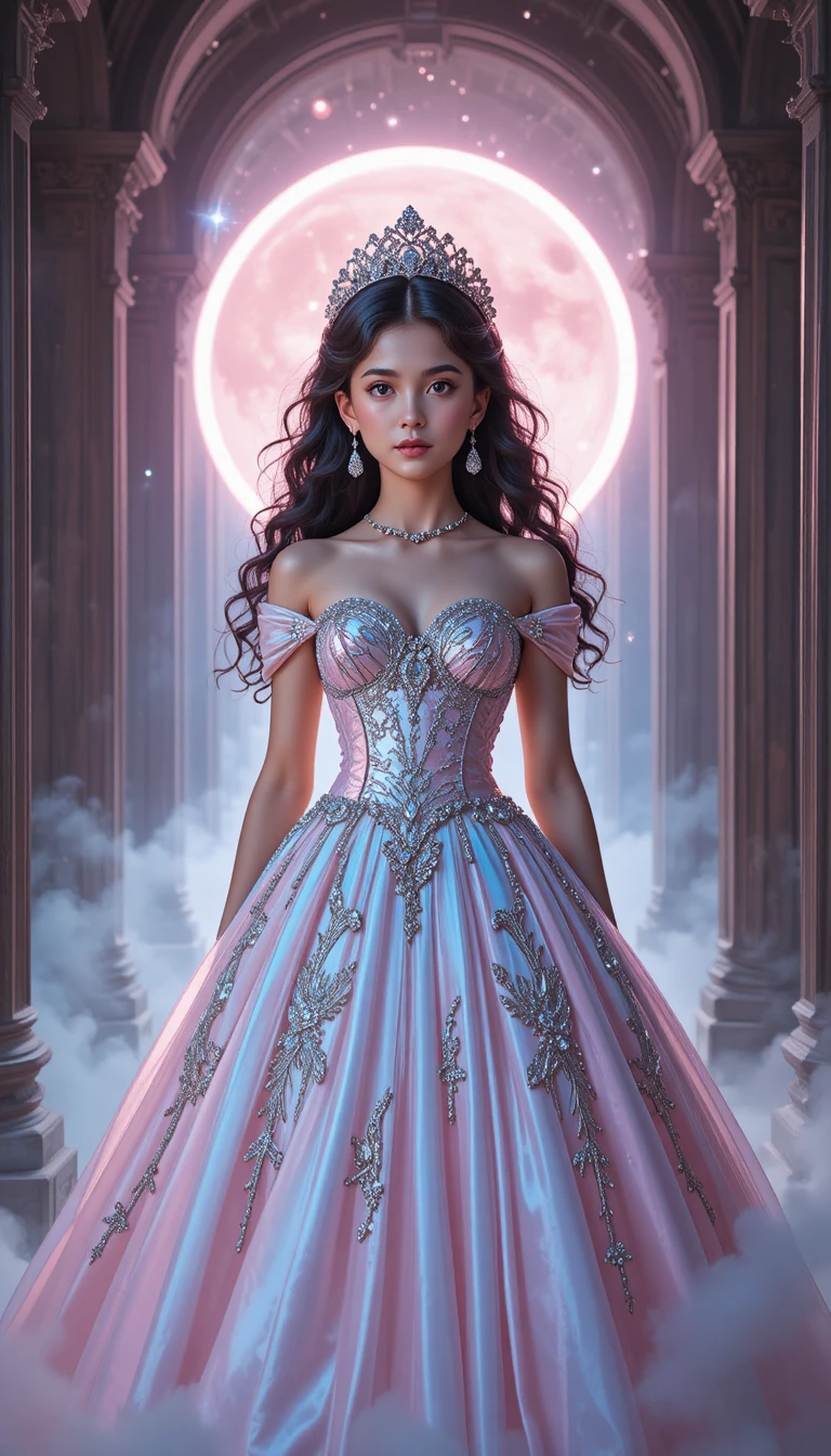 Young princess standing before a glowing celestial archway