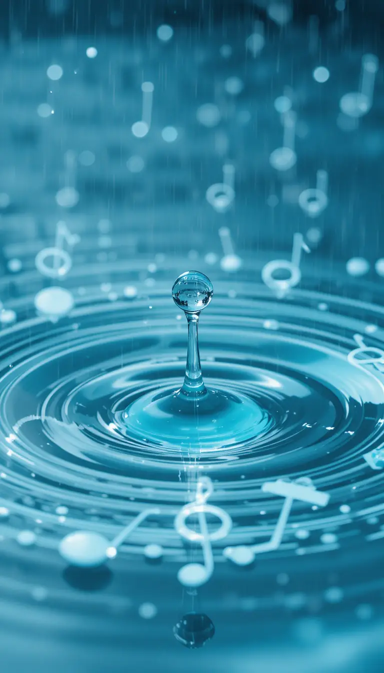 澄んだ水面に落ちる雨粒が奏でる音楽的な波紋