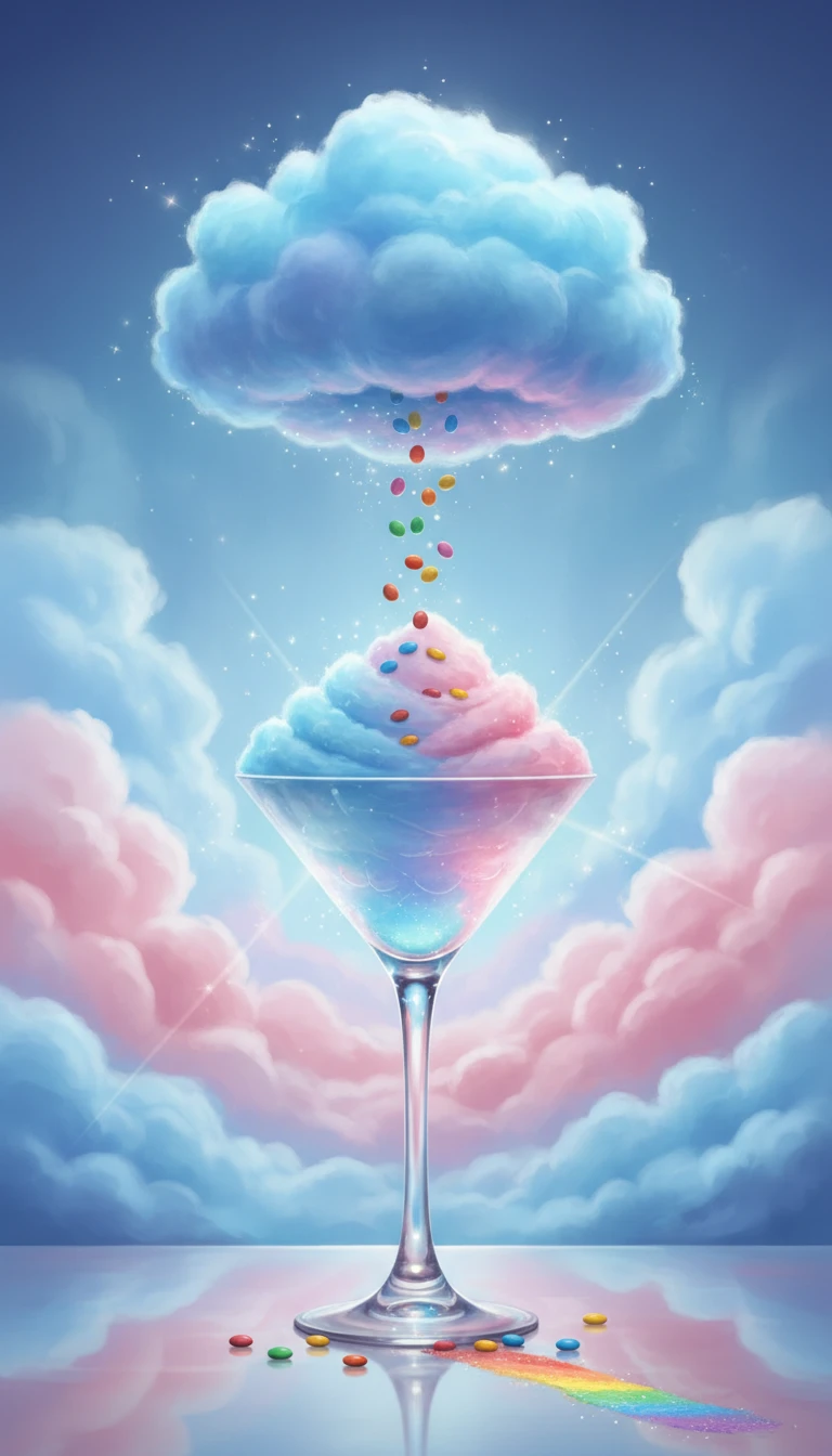 Martini de Algodón de Azúcar Fantasioso con Skittles Cayendo