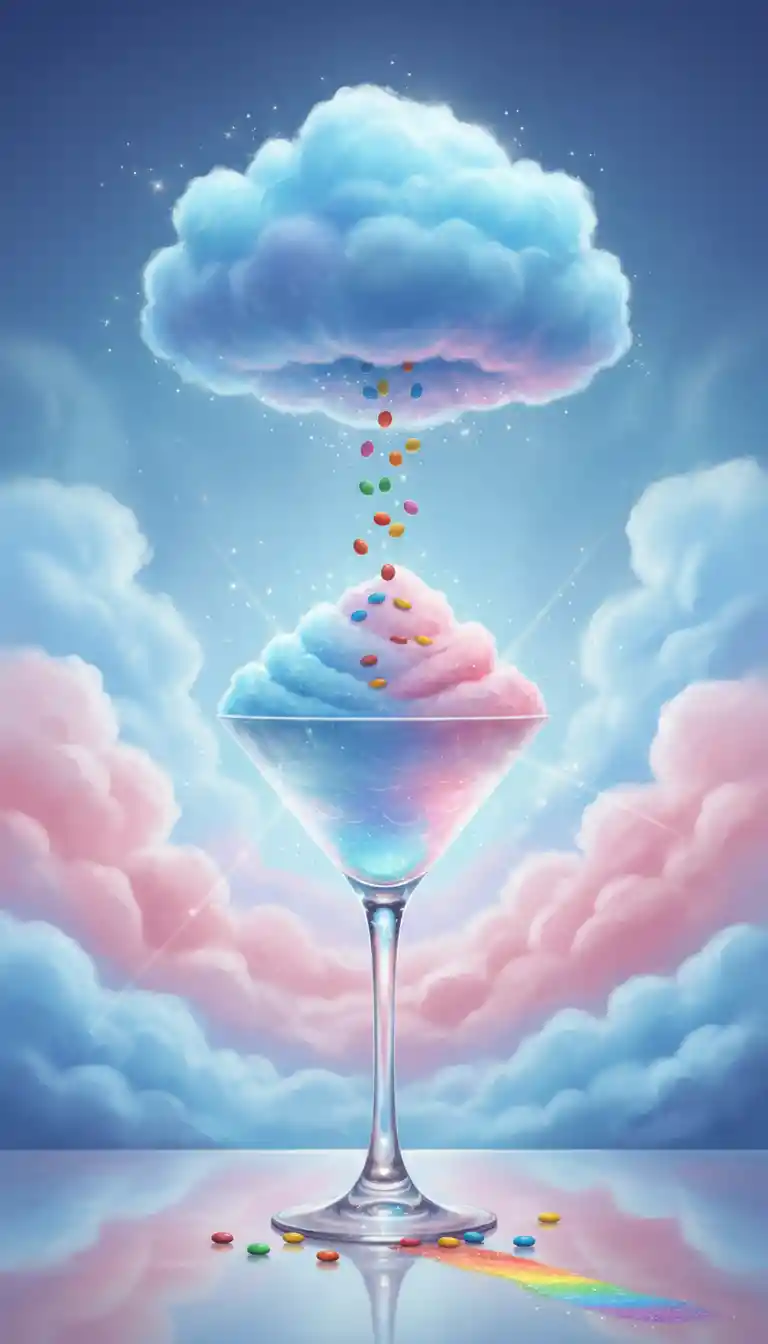 Martini de Algodão-Doce Lúdico com Balas Skittles Caindo