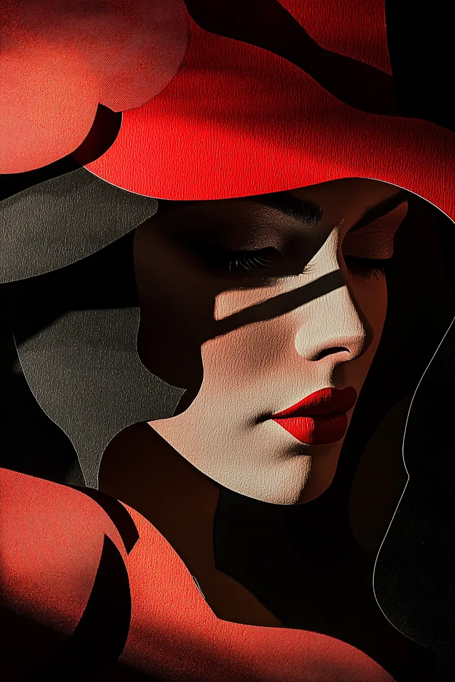 Portrait cubiste d’une femme mystérieuse en plan large