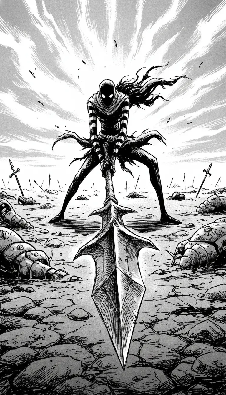 荒廃した戦場を駆ける孤独な棒人間の戦士