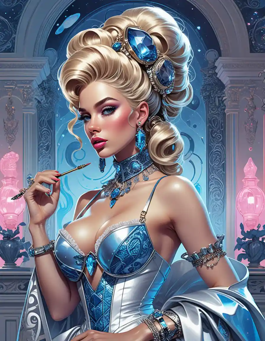 霓虹宮殿中的華麗奇幻名妓 pinup 肖像