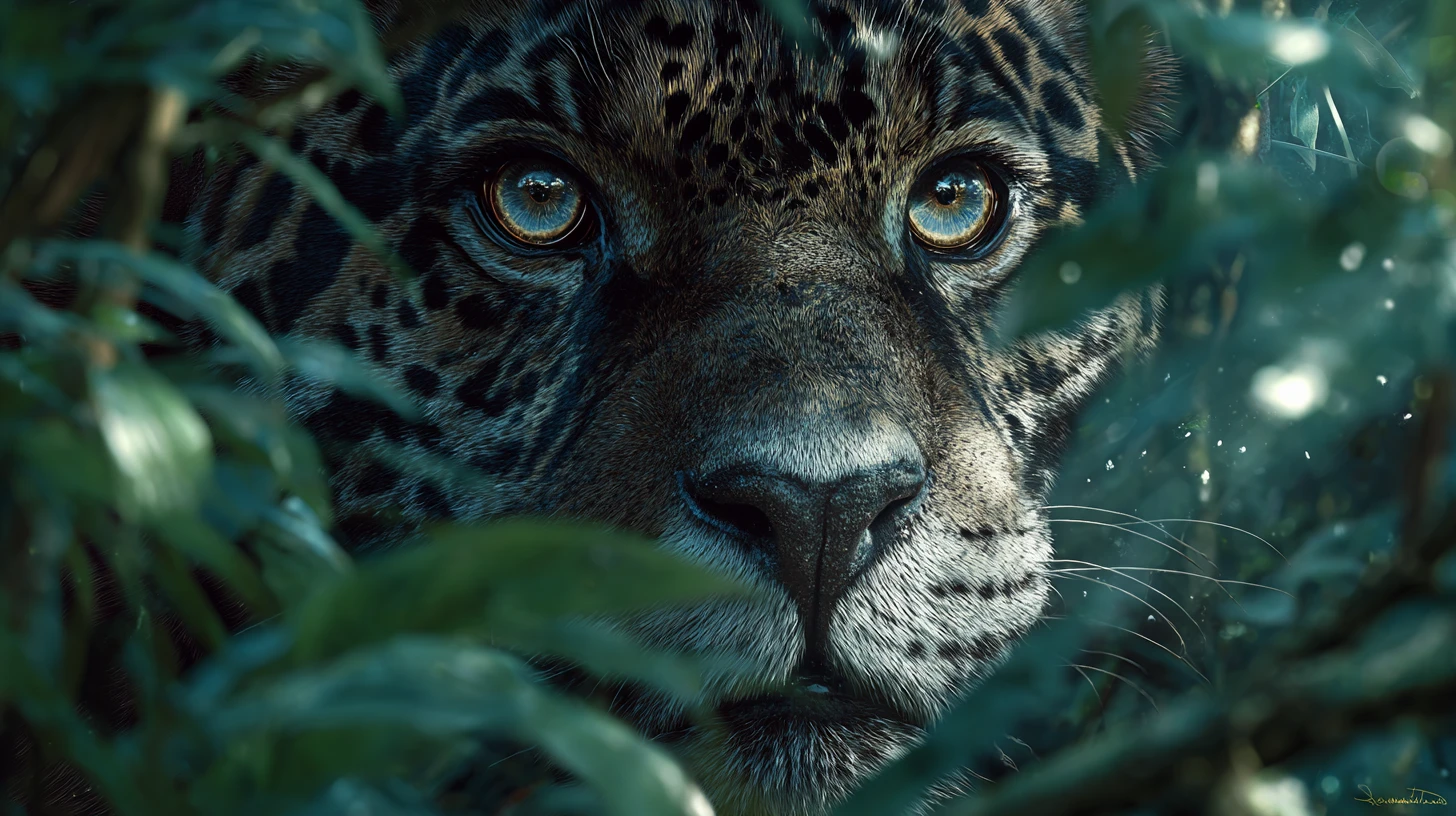 Onça-pintada pronta para atacar em uma estreita trilha na selva