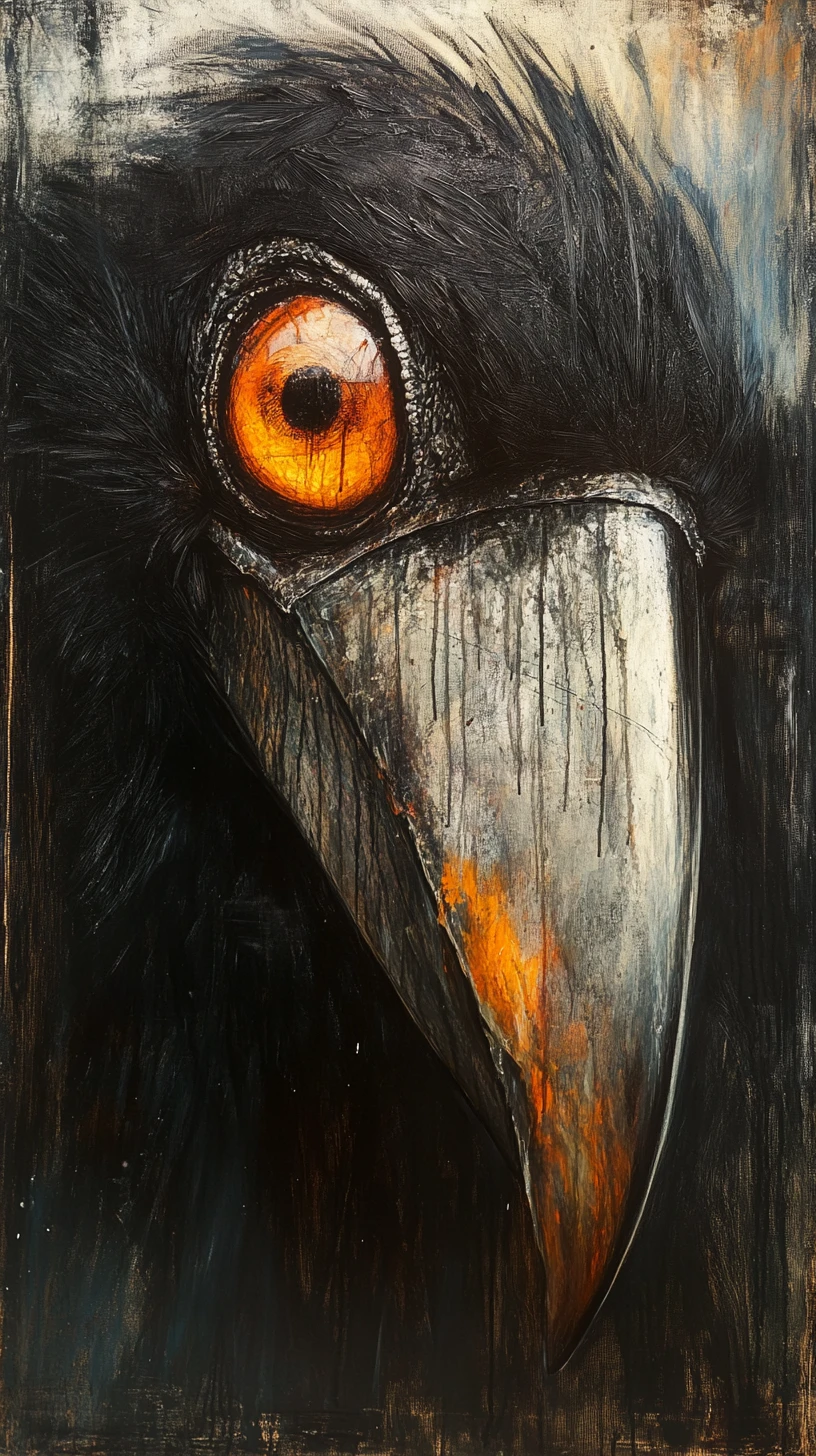 Ave surreal tipo tucano com grandes olhos reflexivos