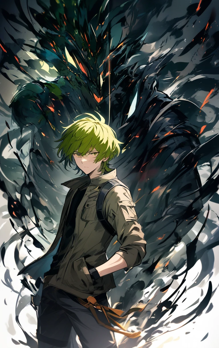 Determined teen warrior facing darkness and distant light