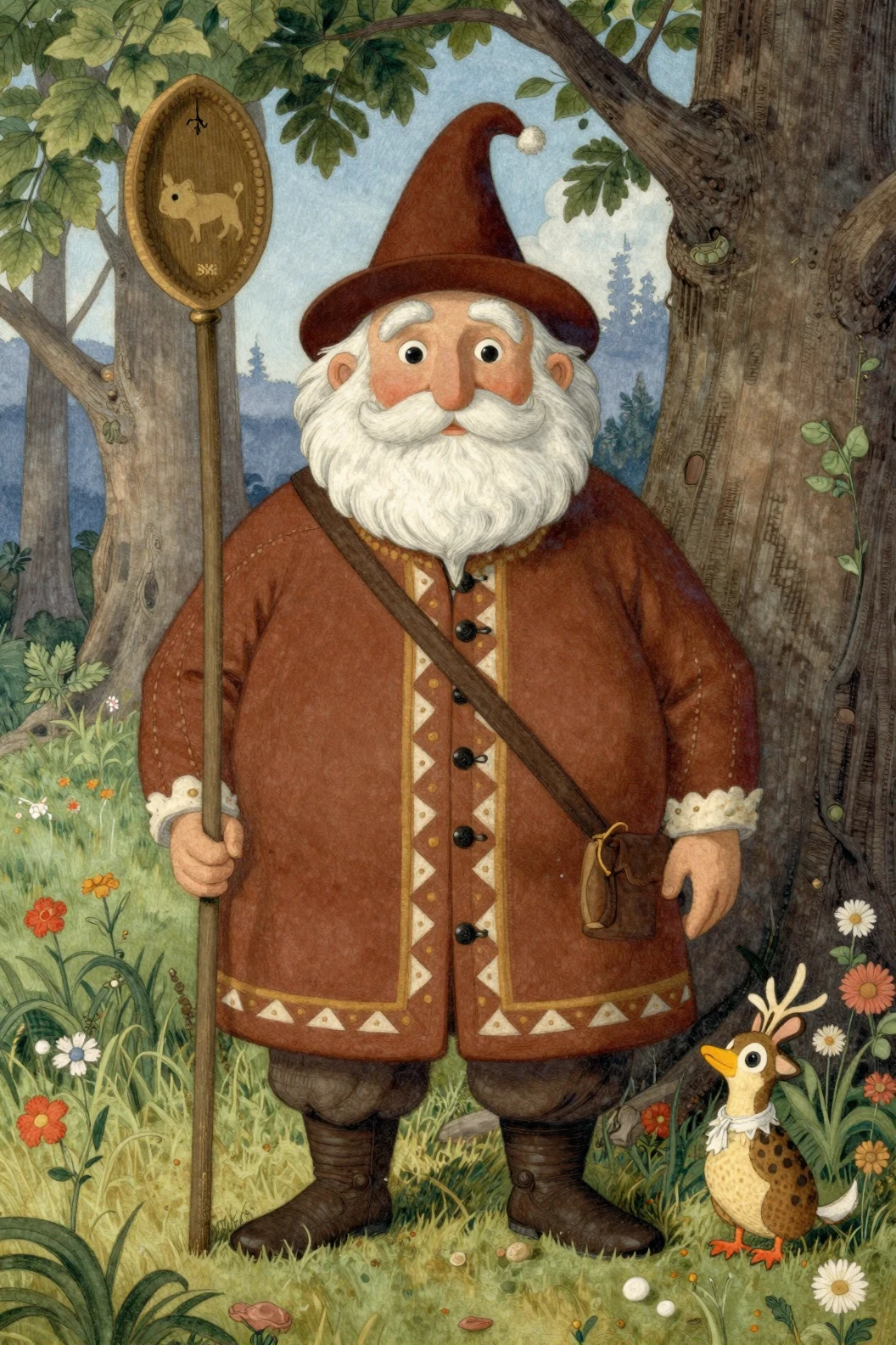 Figura Misteriosa de Avô em Conto de Fadas Eslavo Colorido