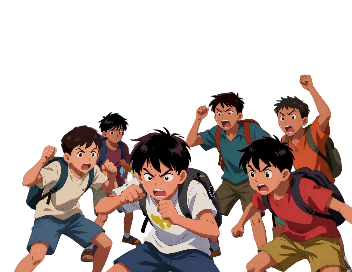 Niños enérgicos explorando calles asiáticas iluminadas con neón