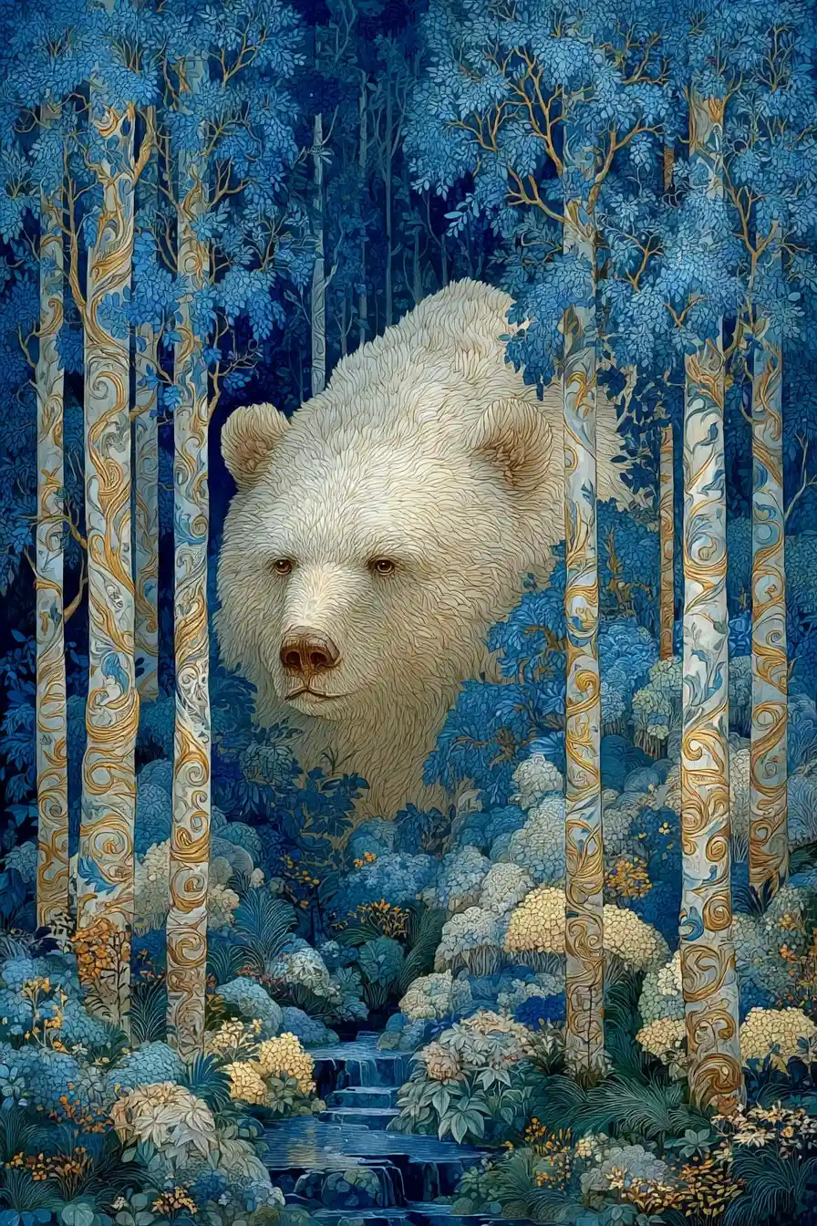 Figura de avô misteriosa em uma floresta fantástica e colorida