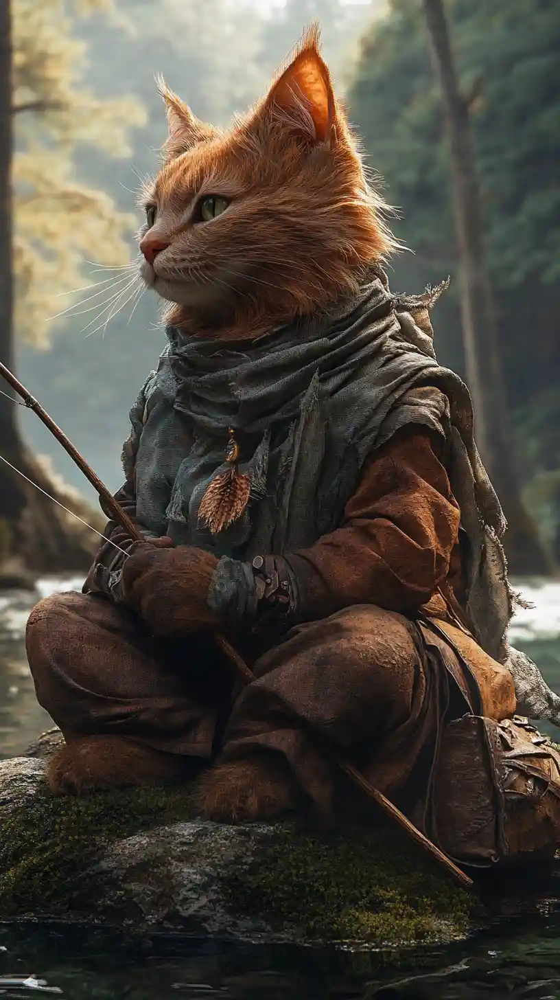 Erhabene Angelkatze ruht an einem ruhigen Bergsee