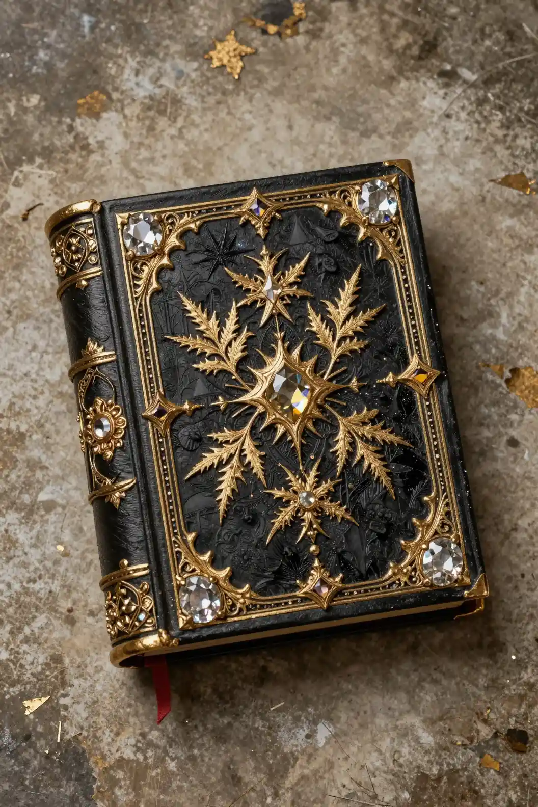 輝くクリスタルが彩る装飾的なゴシック魔導書