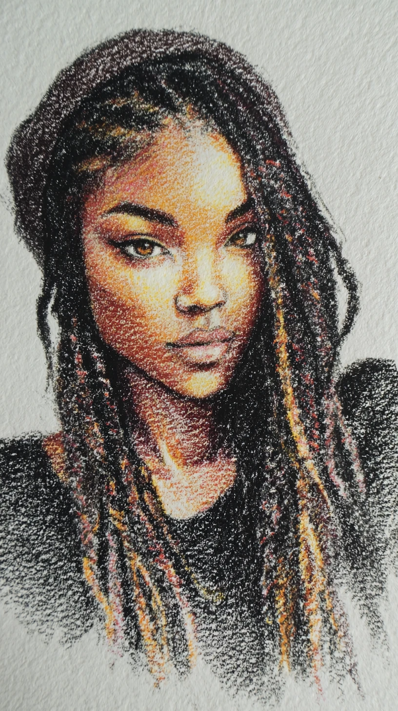 Retrato sereno de una mujer negra con un gorro rasta colorido