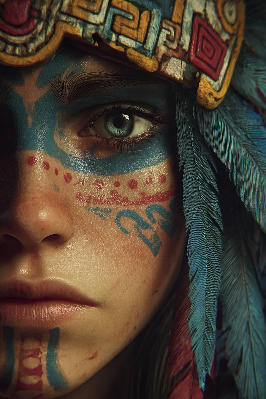 Mystische aztekische Göttin aus der Nähe im lebendigen Fantasy-Stil