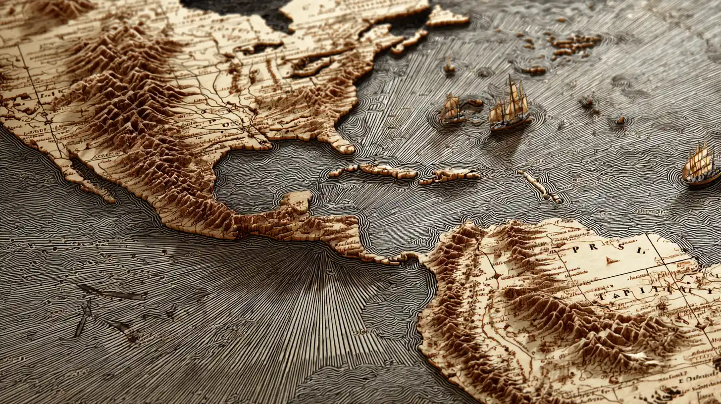 Mapa 3D de fantasia antiga do Oceano Pacífico