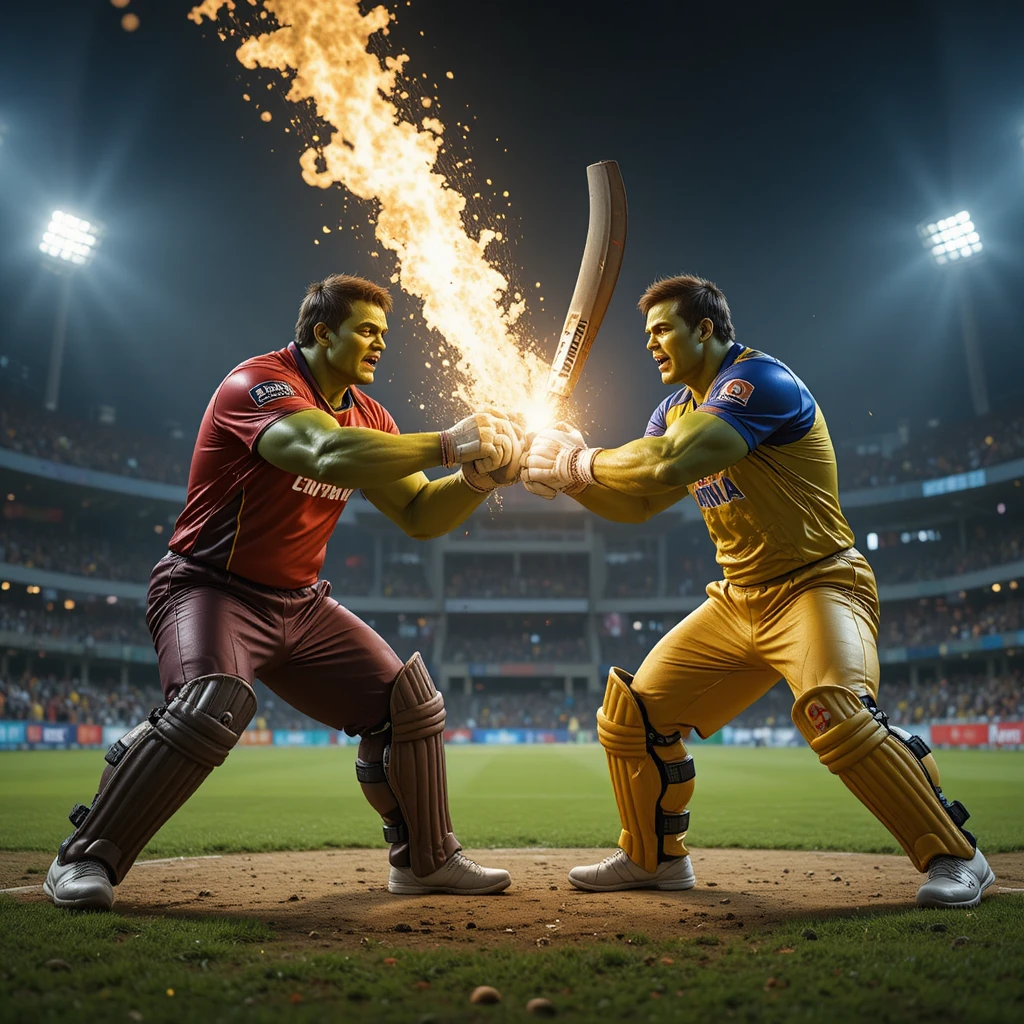 Dois super-heróis gigantes se enfrentam em uma dramática batalha de críquete