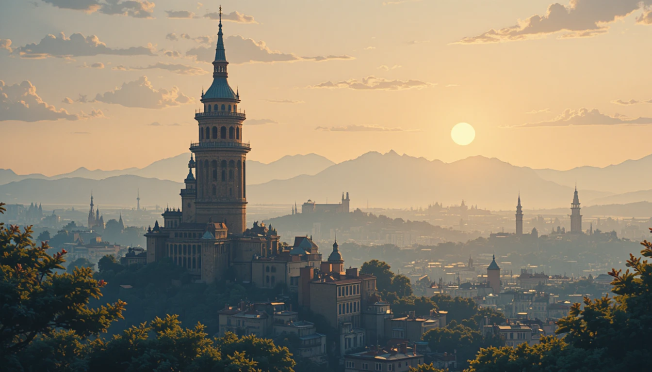 Vista lofi em estilo anime da Torre de Gálata na suave luz do amanhecer