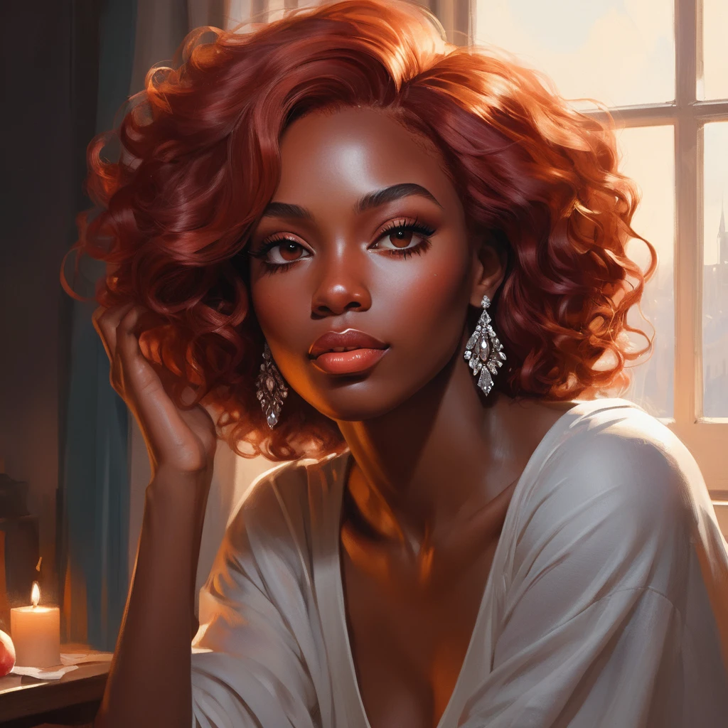 Ilustração de uma bela mulher negra com iluminação suave e acolhedora