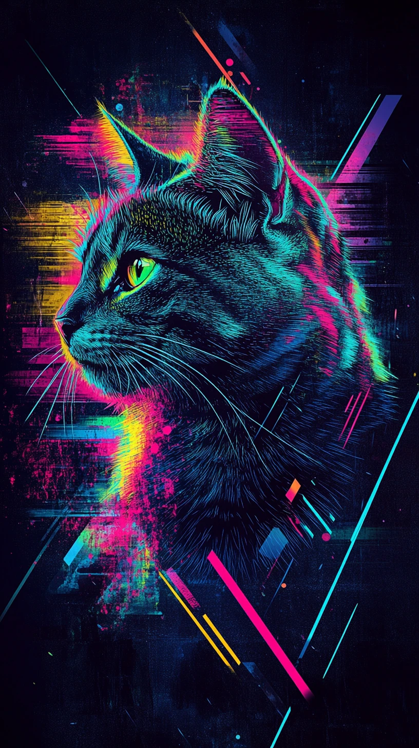 Perfil de Gato Neon em Estilo Urbano Pop Art Elétrica