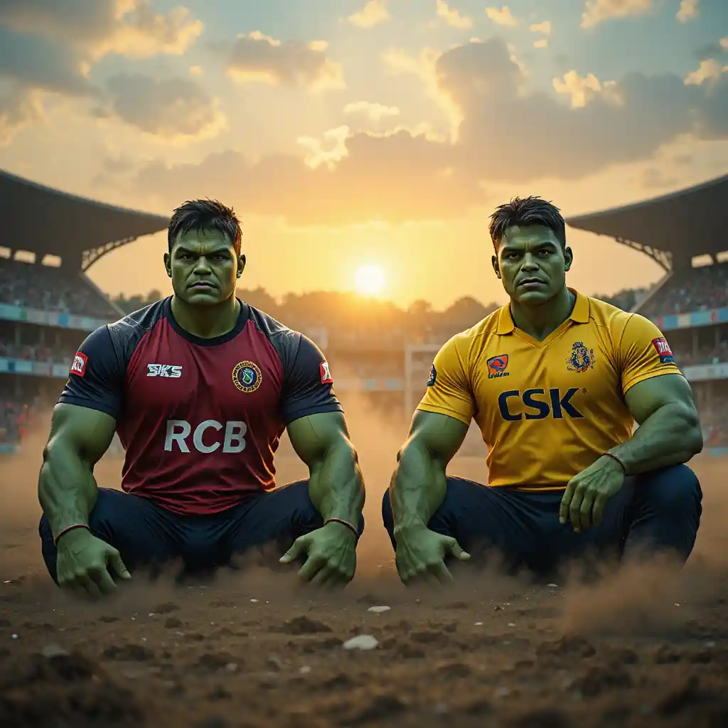 Due figure imponenti su un polveroso campo da cricket al tramonto