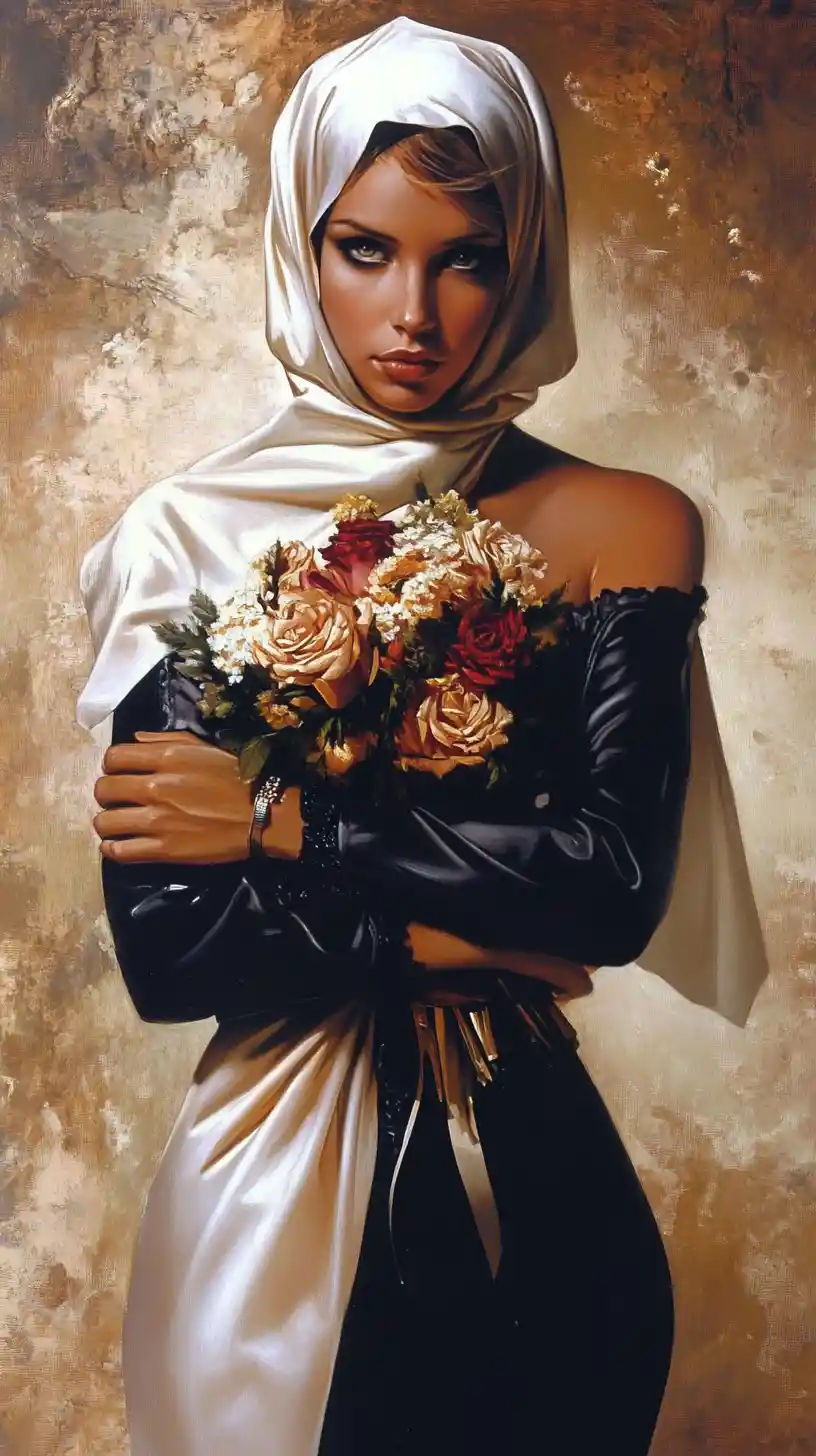 Soviet era woman with flowers in a dignified pose