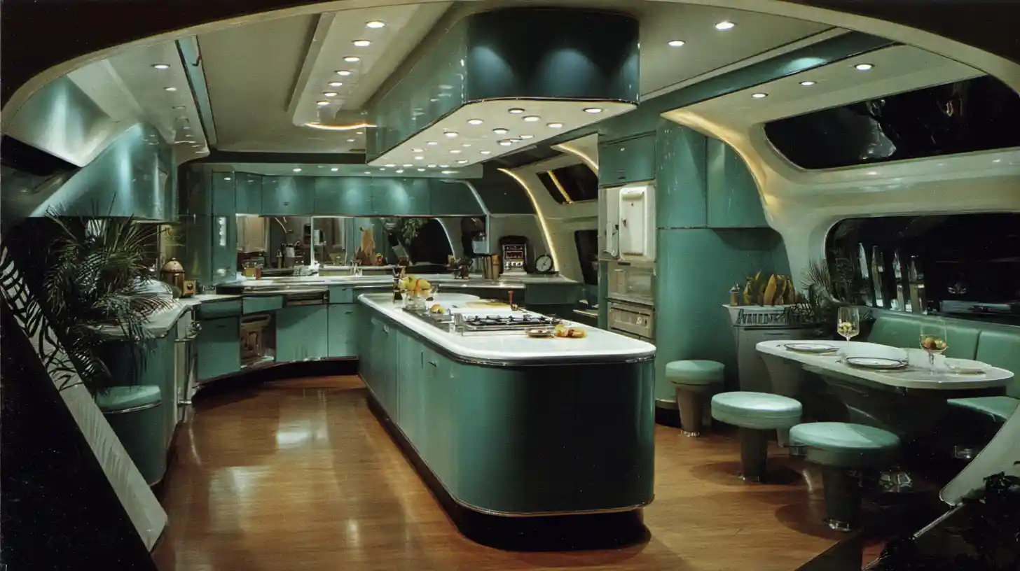 Retro-futuristisches 1950er-Haus von morgen – Esszimmerinterieur