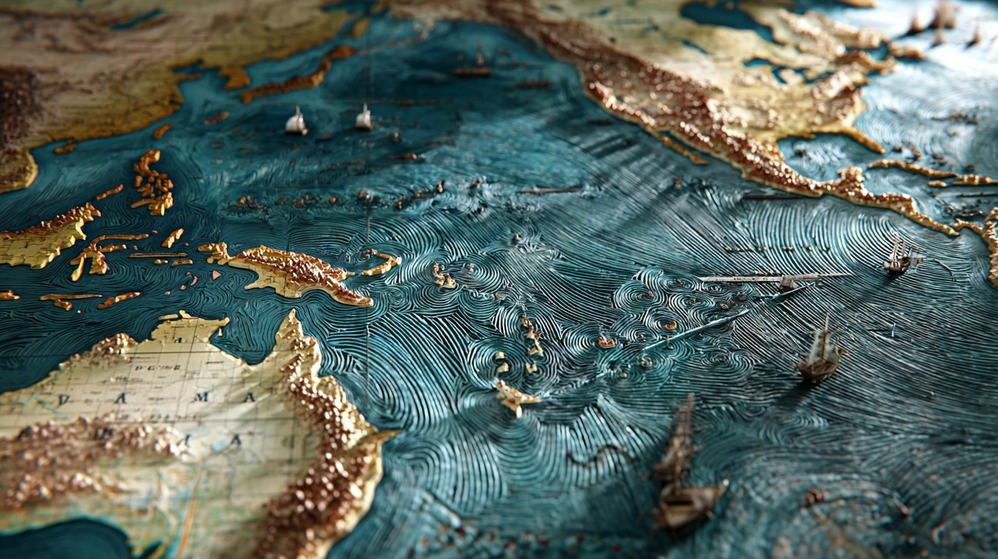 Mapa náutico 3D de fantasía del océano Pacífico