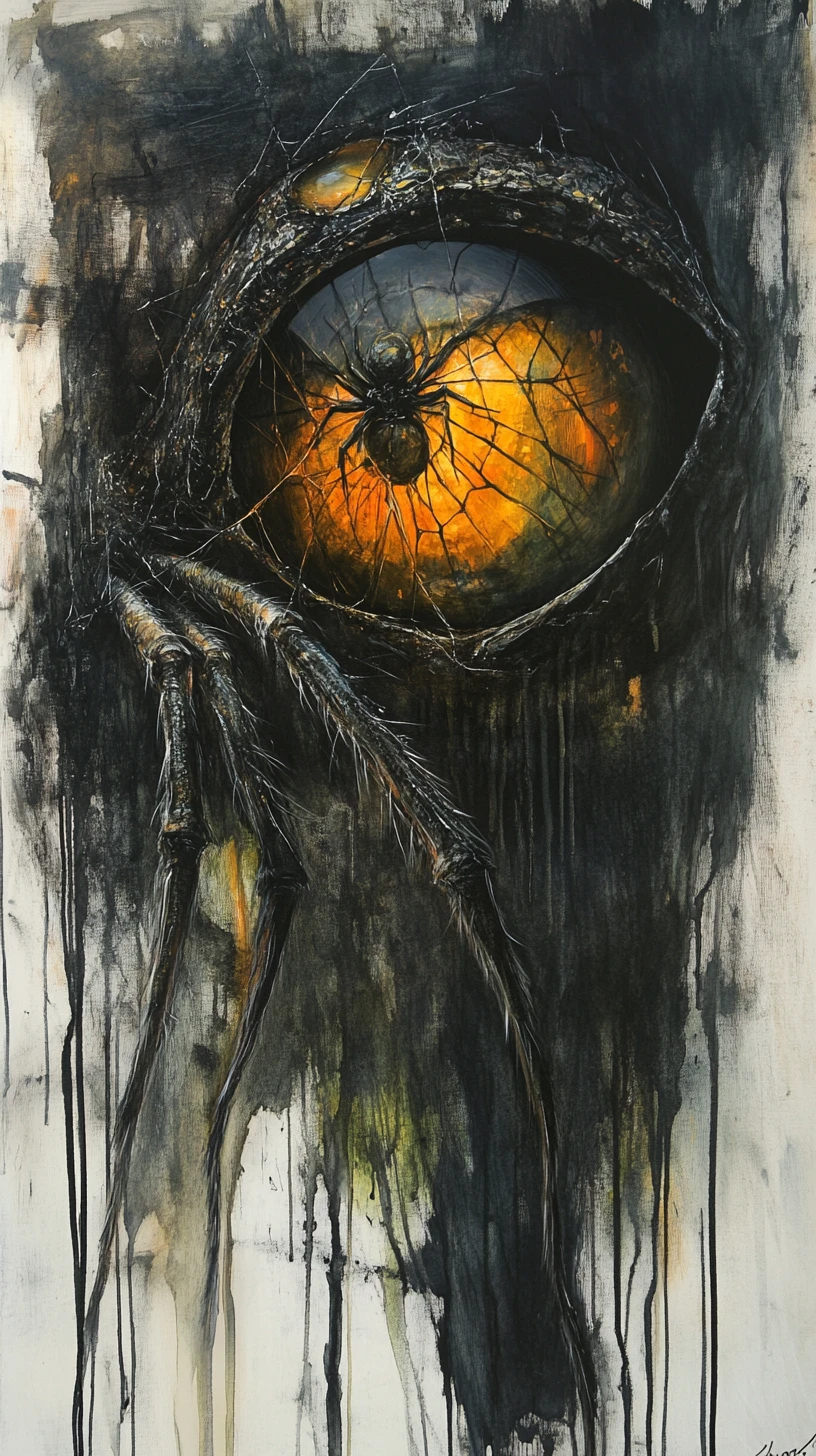 Criatura abstrata com grandes olhos reflexivos semelhantes a aranha