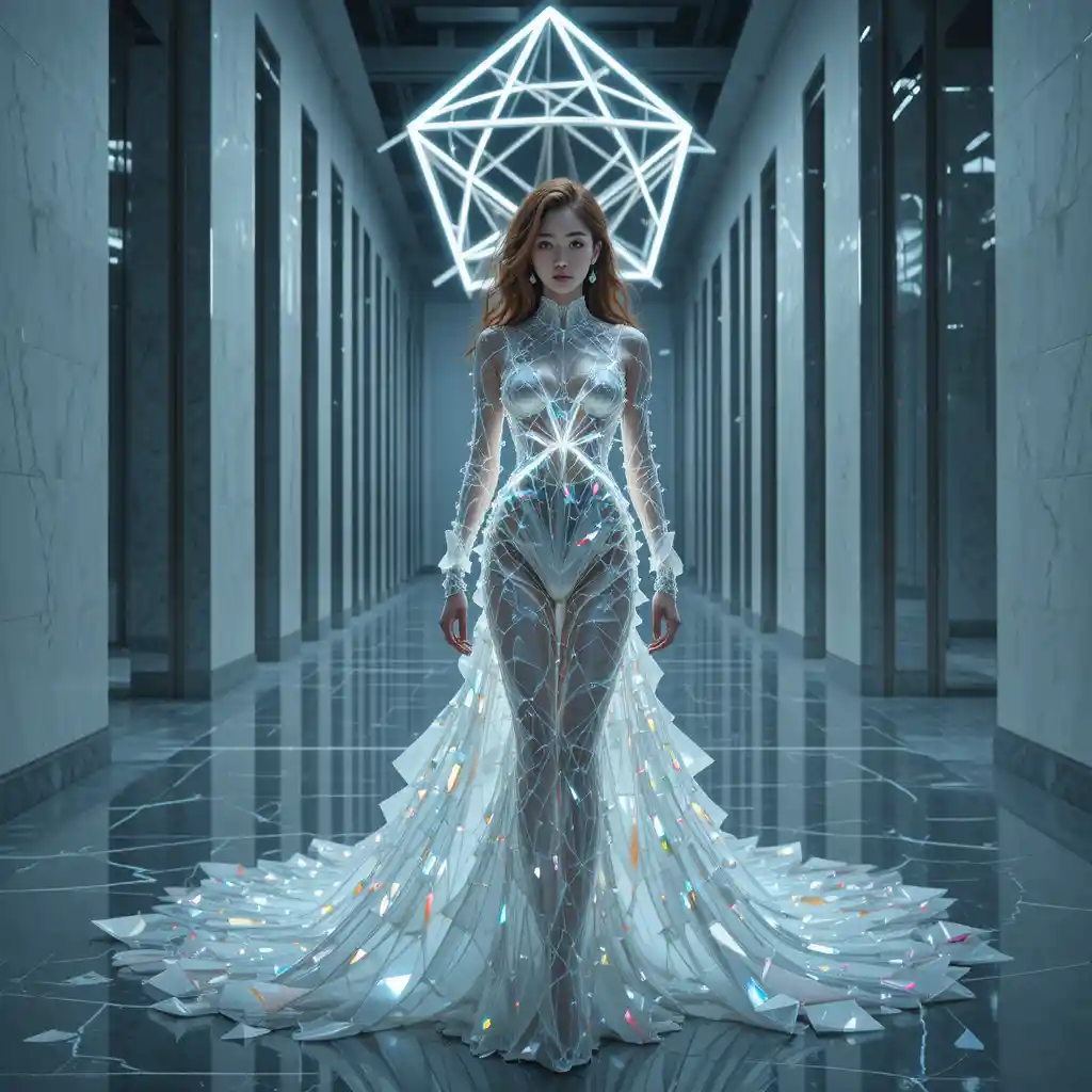 Femme coréenne fashion dans une galerie d’art aux miroirs