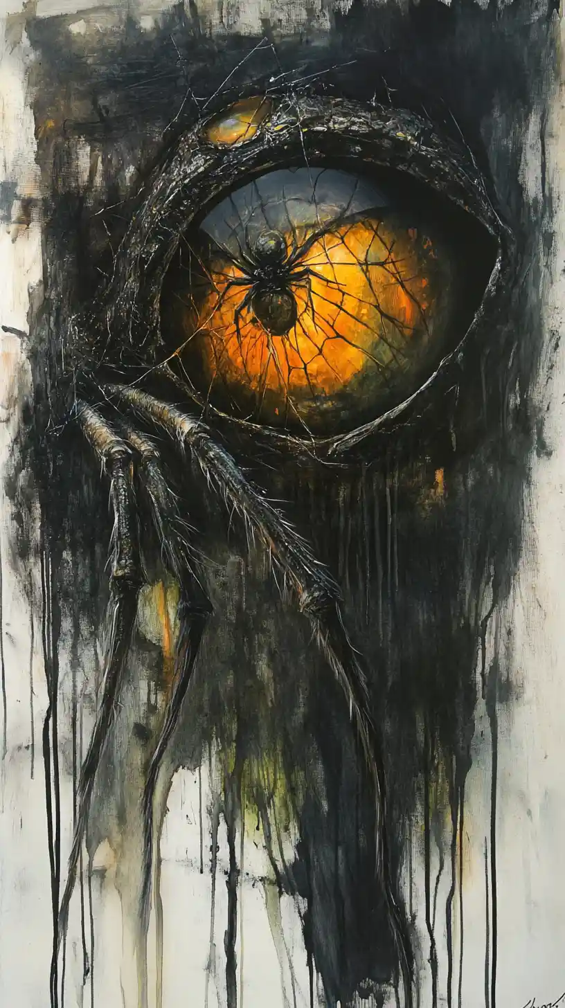 Criatura abstrata com grandes olhos reflexivos semelhantes a aranha
