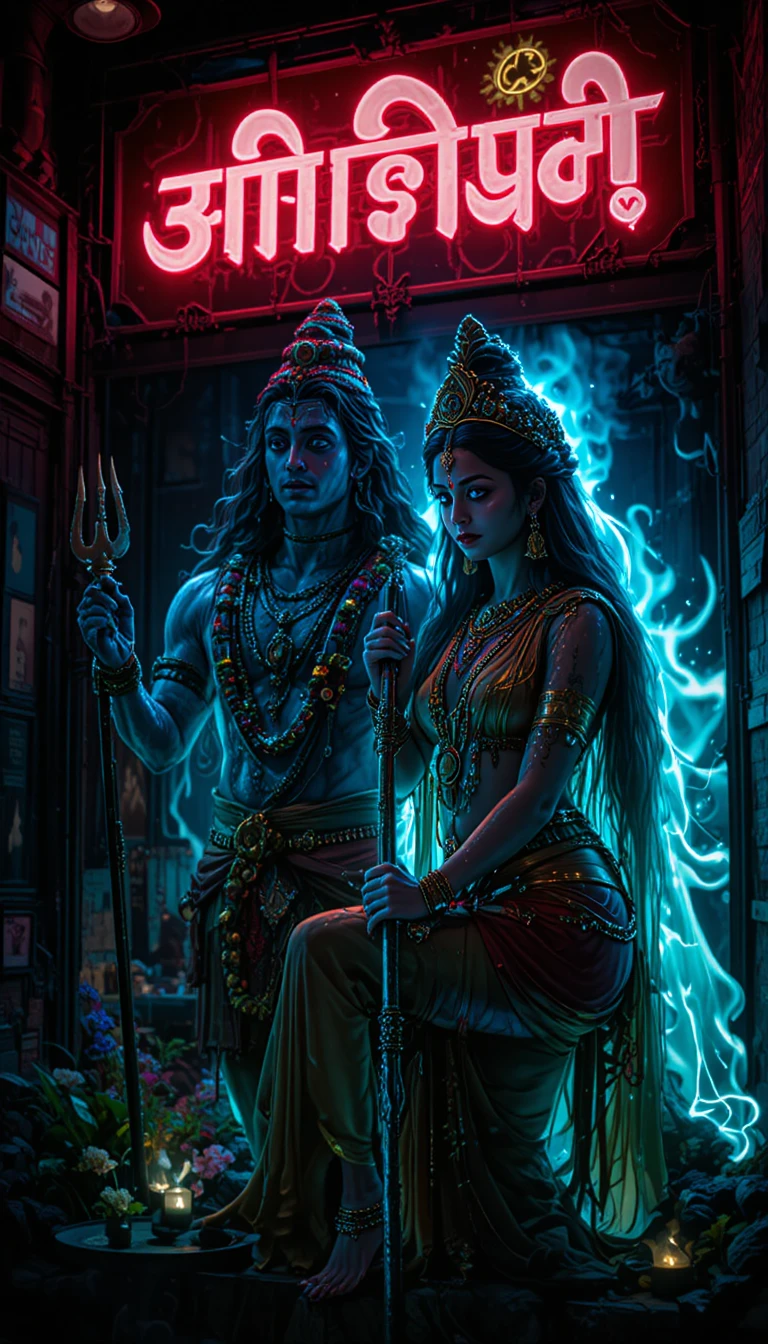 Scène divine de mariage de Shiva et Parvati avec feu sacré