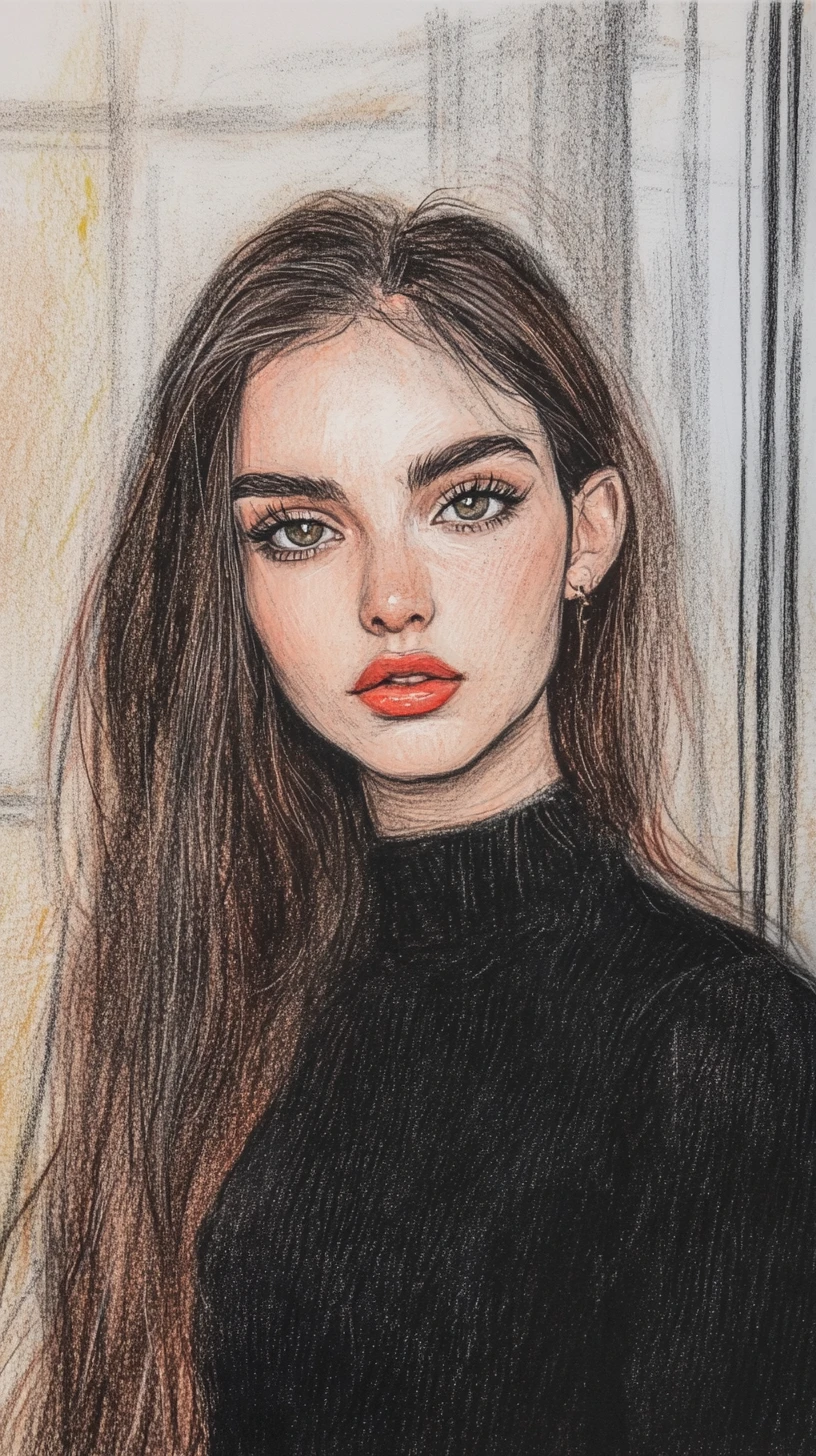 Elegant woman in graphite drawing in modern living room
