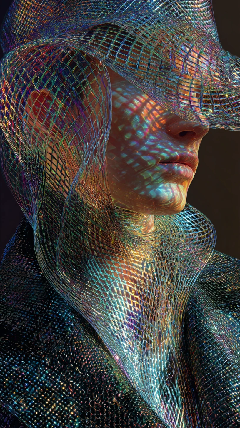 Forma di Möbius iridescente in uno spazio surreale a maglia