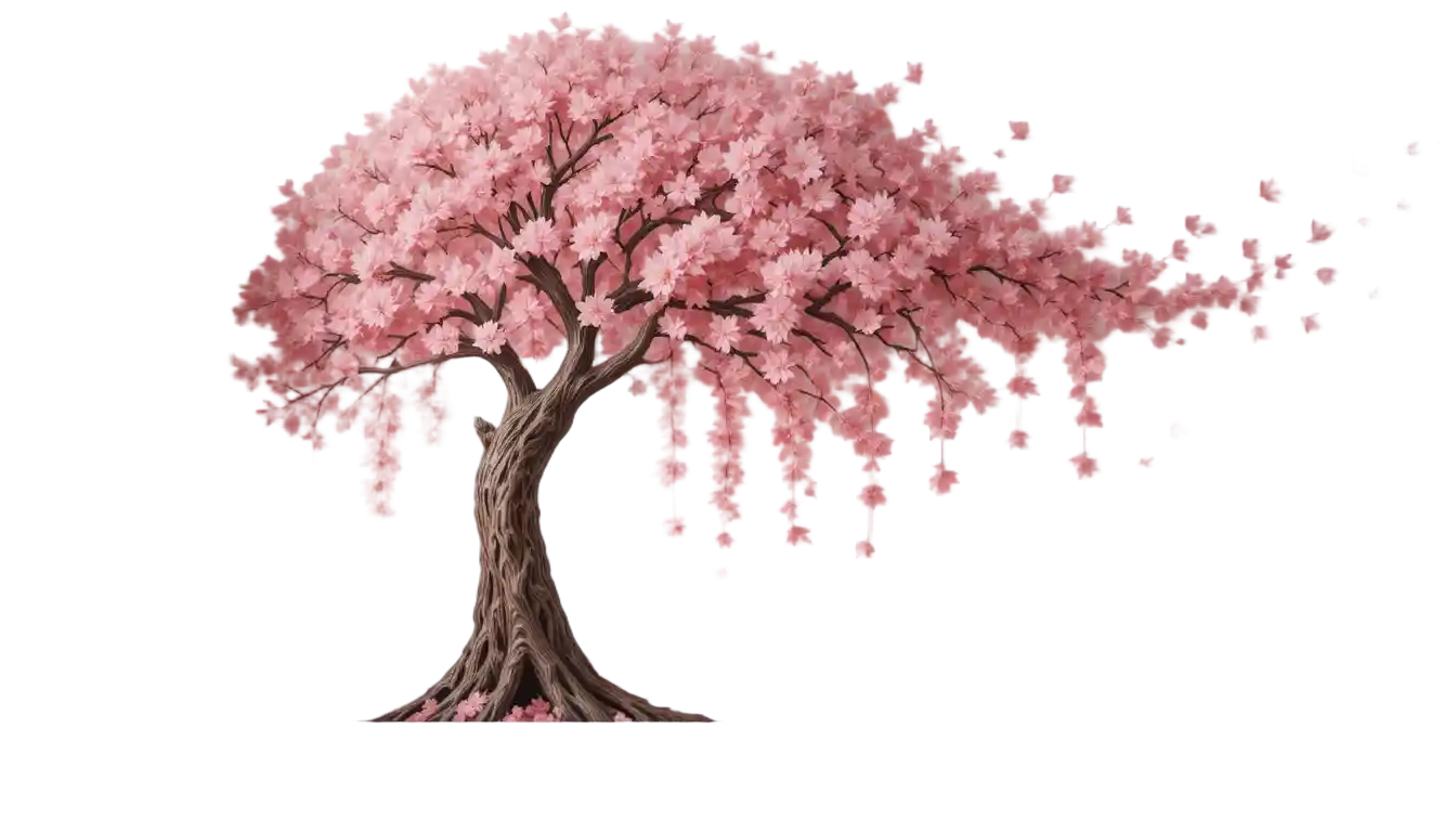 Fondo de pantalla tierno de árbol de cerezo con pétalos cayendo