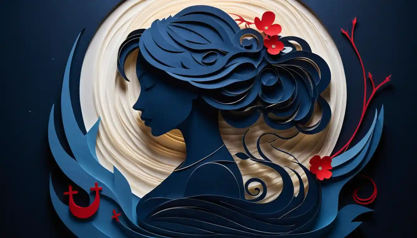 Paper cut silhouette of serene woman with glowing anchor