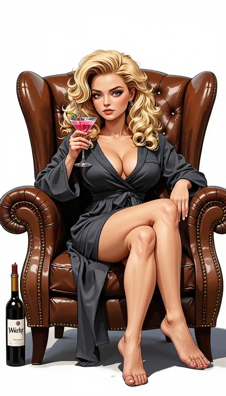 Relaxed Woman Lounging In Armchair With Pink Cocktail